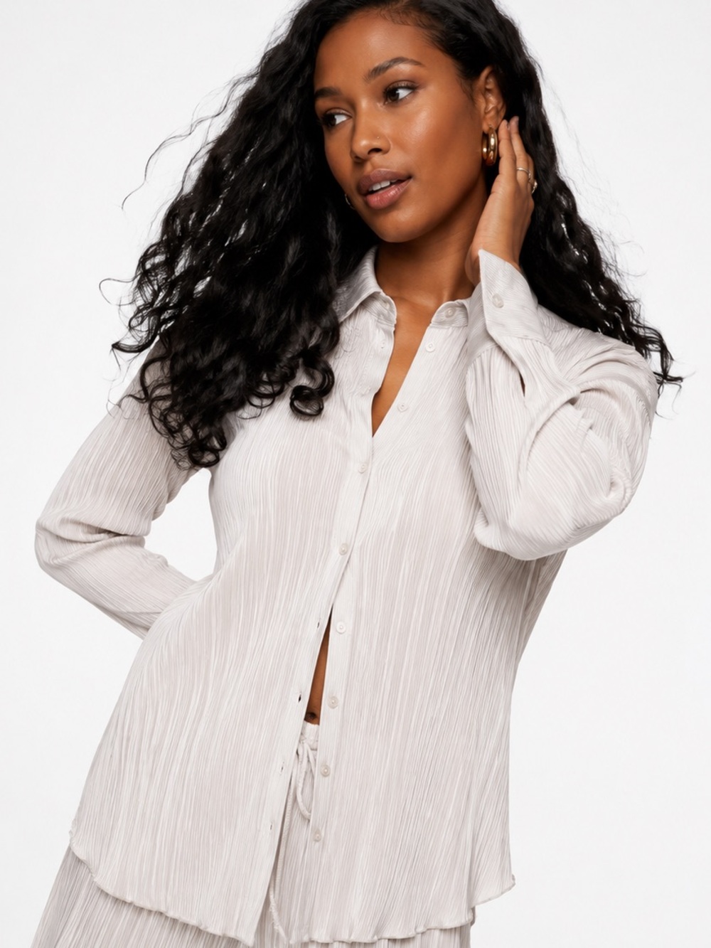 Dynamite Crinkle Plisse Button-Down Shirt